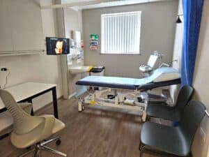 Miracle View Pregnancy Scan room at the Enigma Wellness BUPA clinic in Cheshire showing the available facilities for customers and their families